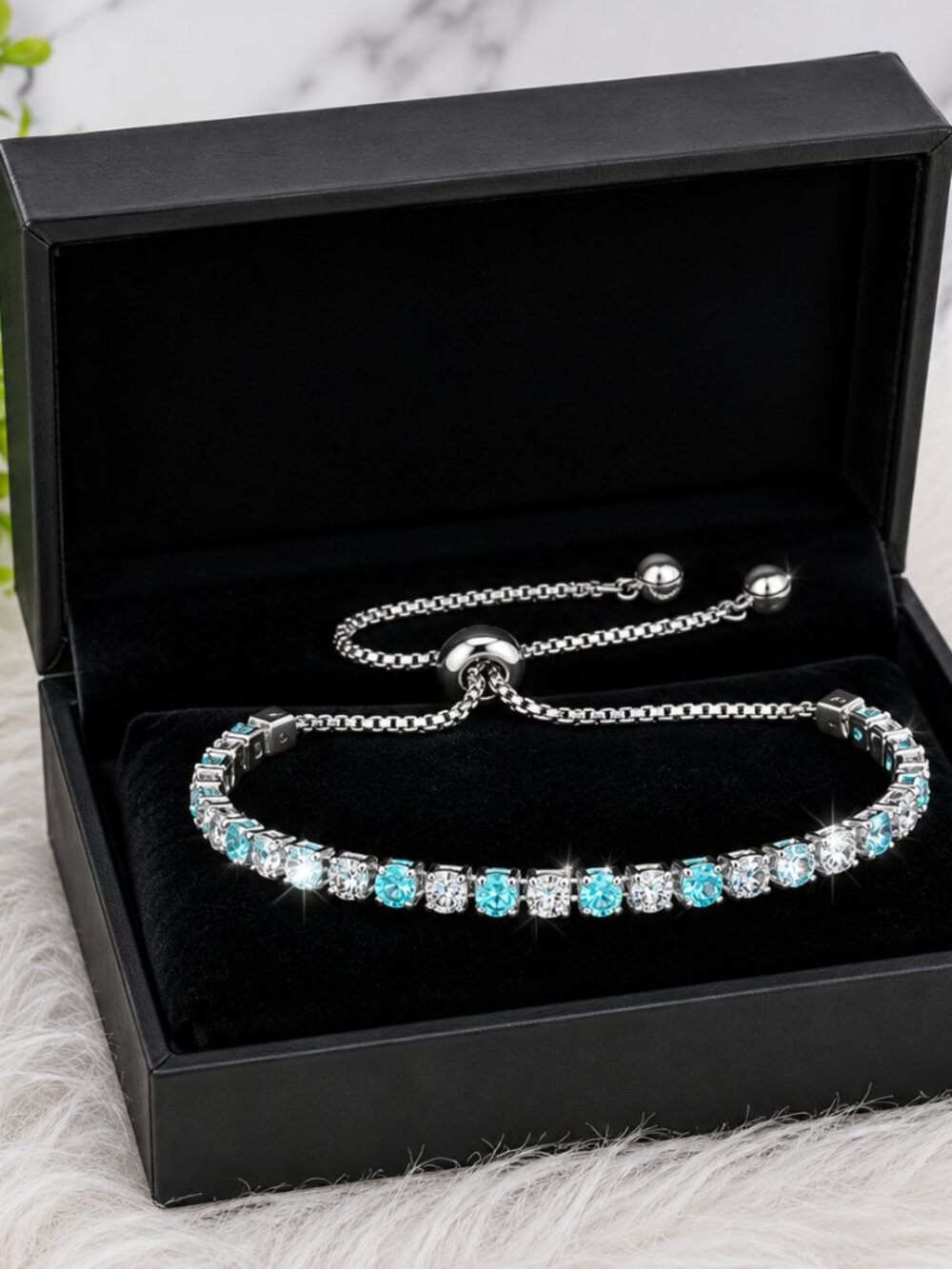 💙 18K White Gold Plated S925 CZ Tennis Bracelet – Blue Tanzanite ✨